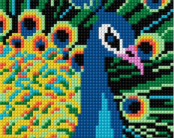 Colourful Peacock Cross Stitch Pattern PDF Pattern Digital Download Counted Cross Stitch Animals Birds DMC Colours 14ct