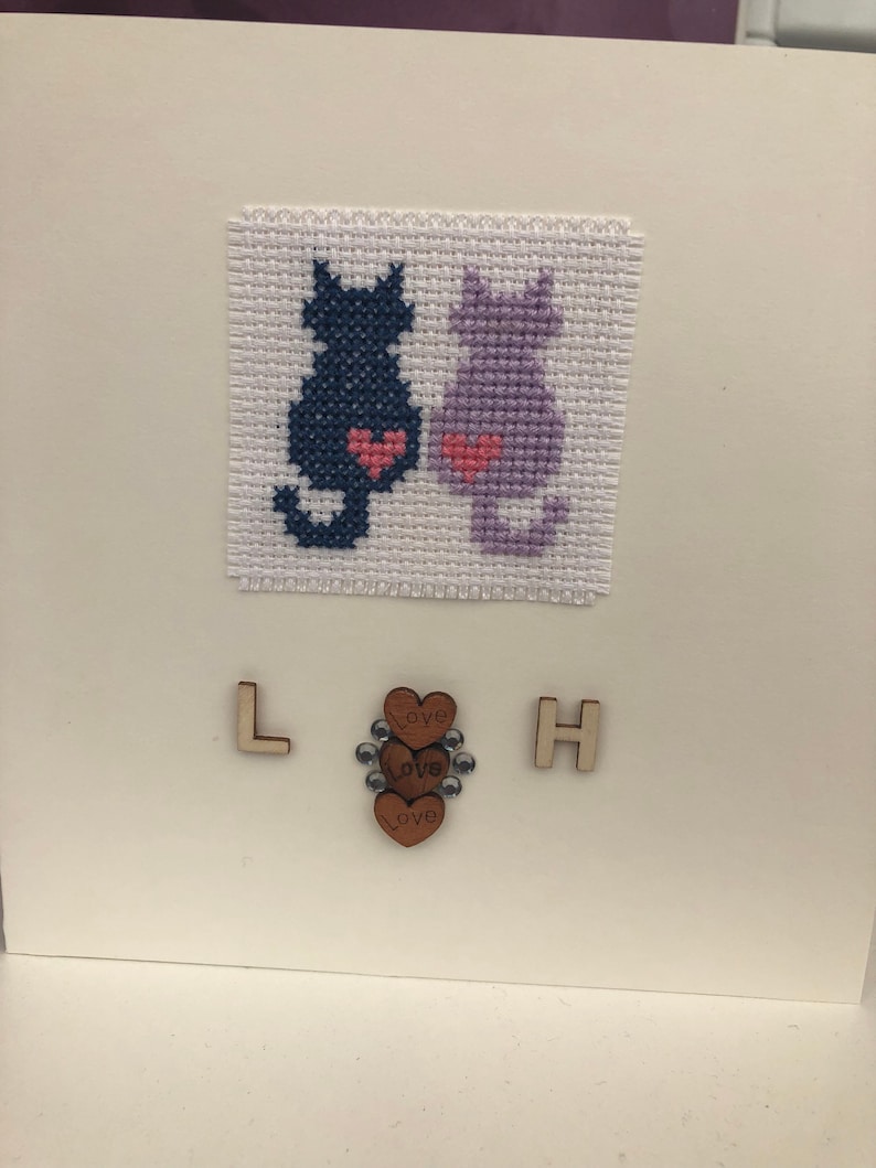 Personalised Cats Engagement Cross Stitch Card Unique Gift