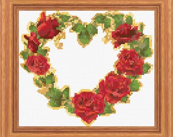 Floral Heart Wreath Cross Stitch Pattern PDF Pattern Digital Download Counted Cross Stitch Modern Cross Stitch Heart Embroidery Gift For Her