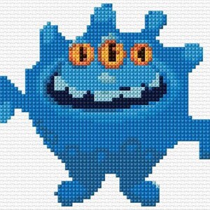 Blue Monster Cross Stitch Pattern PDF Pattern Digital Download Gift For Kids Scary Cross Stitch Modern Cross Stitch Animal Cross Stitch
