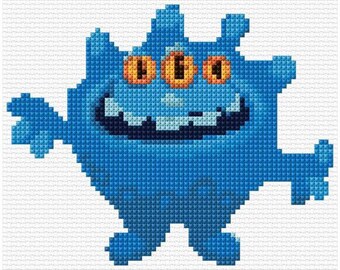 Blue Monster Cross Stitch Pattern PDF Pattern Digital Download Gift For Kids Scary Cross Stitch Modern Cross Stitch Animal Cross Stitch