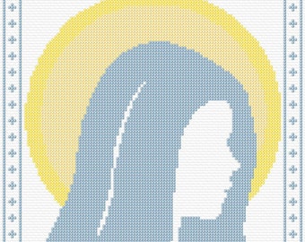 Virgin Mary With Border Cross Stitch Pattern PDF Pattern Digital Download Counted Cross Stitch Religious Holy Jesus DMC Colours 14ct