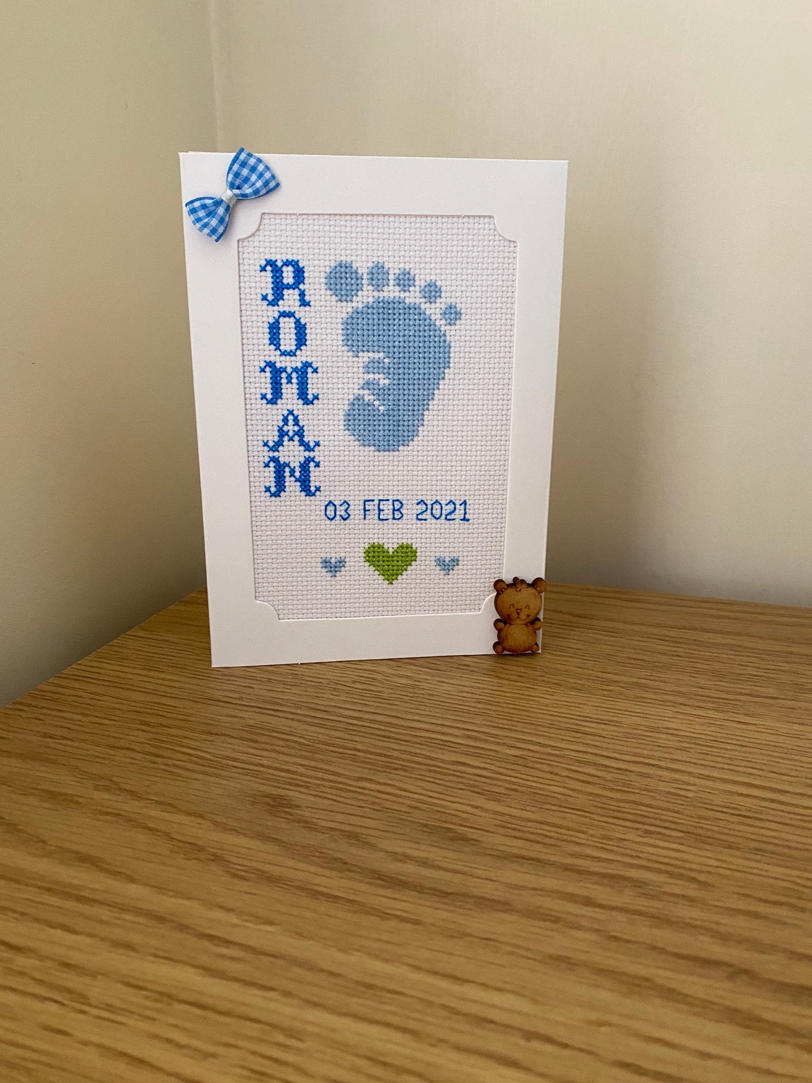 Personalised Baby Boy Cross Stitch Card New Baby Birth New Etsy