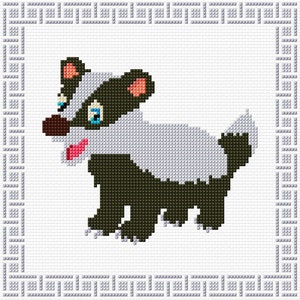 Cute Badger With Border Cross Stitch Pattern PDF Pattern Digital Download Counted Cross Stitch Animal Mammal Carnivore DMC Colours 14ct