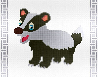 Cute Badger With Border Cross Stitch Pattern PDF Pattern Digital Download Counted Cross Stitch Animal Mammal Carnivore DMC Colours 14ct