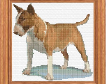 English Bull Terrier Cross Stitch Pattern PDF Pattern Digital Download Counted Cross Stitch Animal Domestic Pet Dog Cute DMC Colours 14ct