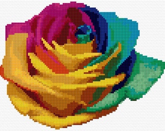 Colourful Rose Cross Stitch Pattern Multi-Coloured PDF Pattern Digital Download Counted Cross Stitch Wedding Cross Stitch Hand Embroidery
