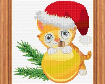 Christmas Kitten Cross Stitch Pattern PDF Pattern Digital Download Counted Cross Stitch Kitten Christmas Festive Embroidery Christmas Gift