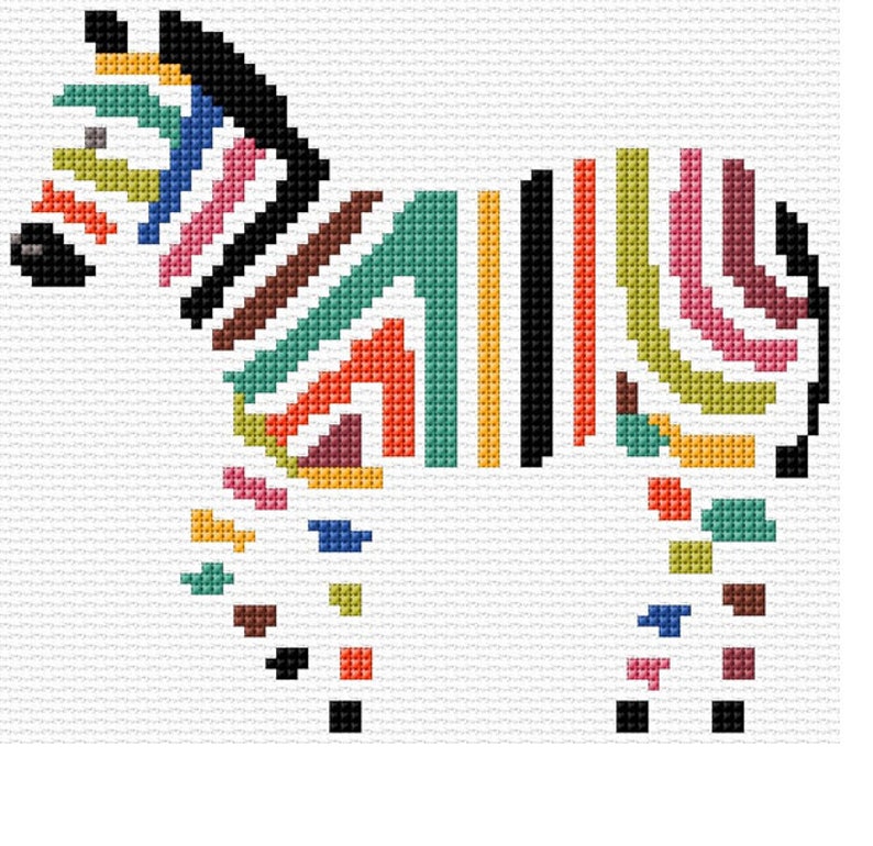 Colourful Zebra Cross Stitch Pattern PDF Pattern Digital Download Counted Cross Stitch Animal Cross Stitch Vintage DMC Colours image 2