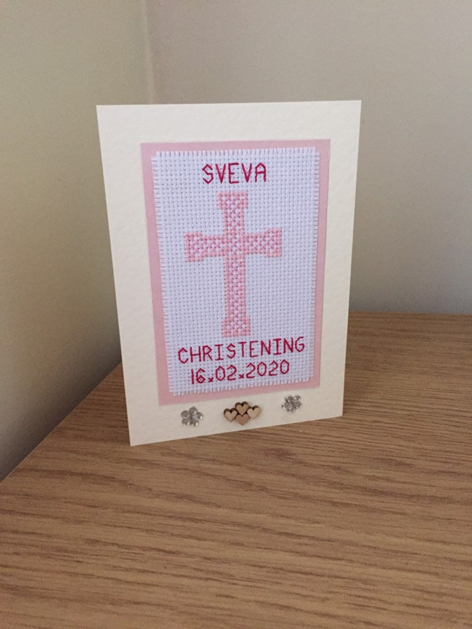 Personalised Christening Cross Stitch Card Baby Girl Gift Etsy