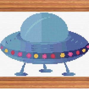 UFO Alien Cross Stitch Pattern PDF Pattern Digital Download Counted Cross Stitch Unidentified Flying Object DMC Colours Scary Cross Stitch