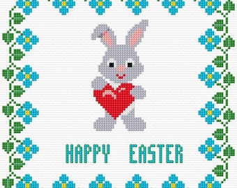 Easter Bunny Card Cross Stitch Pattern PDF Pattern Digital Download Modern Cross Stitch Animal Cross Stitch Rabbit Cross Stitch Easter Egg