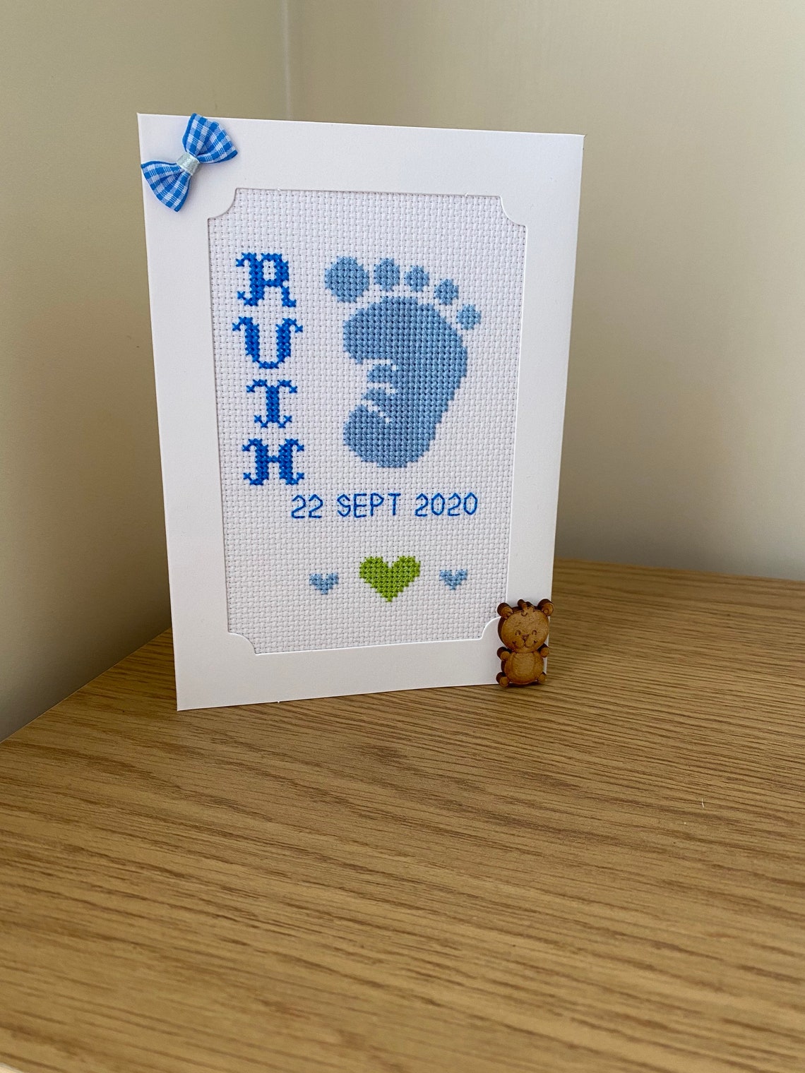 Personalised Baby Boy Cross Stitch Card New Baby Birth New Etsy