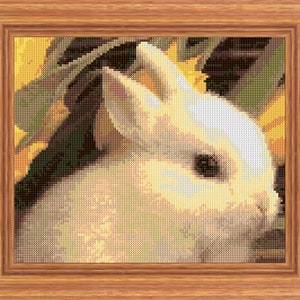 White Rabbit Cross Stitch Pattern PDF Pattern Digital Download Counted Cross Stitch Animals Domestic Pet Bunny Cute DMC Colours 14ct