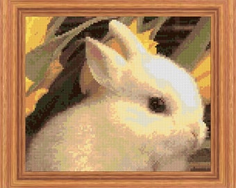 White Rabbit Cross Stitch Pattern PDF Pattern Digital Download Counted Cross Stitch Animals Domestic Pet Bunny Cute DMC Colours 14ct