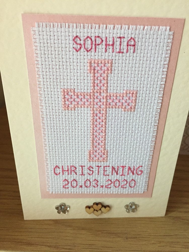 Personalised Christening Cross Stitch Card Baby Girl Gift Etsy