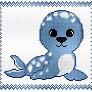 Baby Seal Cross Stitch Pattern PDF Pattern Digital Download Counted Cross Stitch Sea Mammal Zoo Animal DMC Colours 14ct