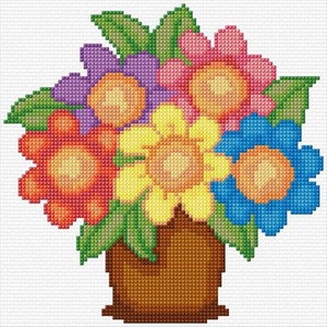 Flower Pot Cross Stitch Pattern PDF Pattern Digital Download Counted Cross Stitch Colourful Flowers Garden DMC Colours 14ct