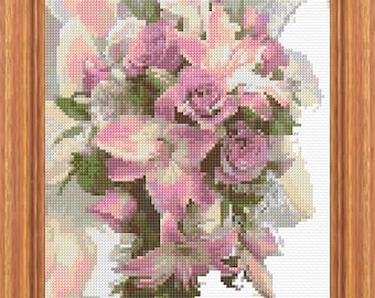 Lily Bouquet Cross Stitch Pattern PDF Pattern Digital Download Modern Cross Stitch Gift For Her Wedding Cross Stitch Wedding Flowers