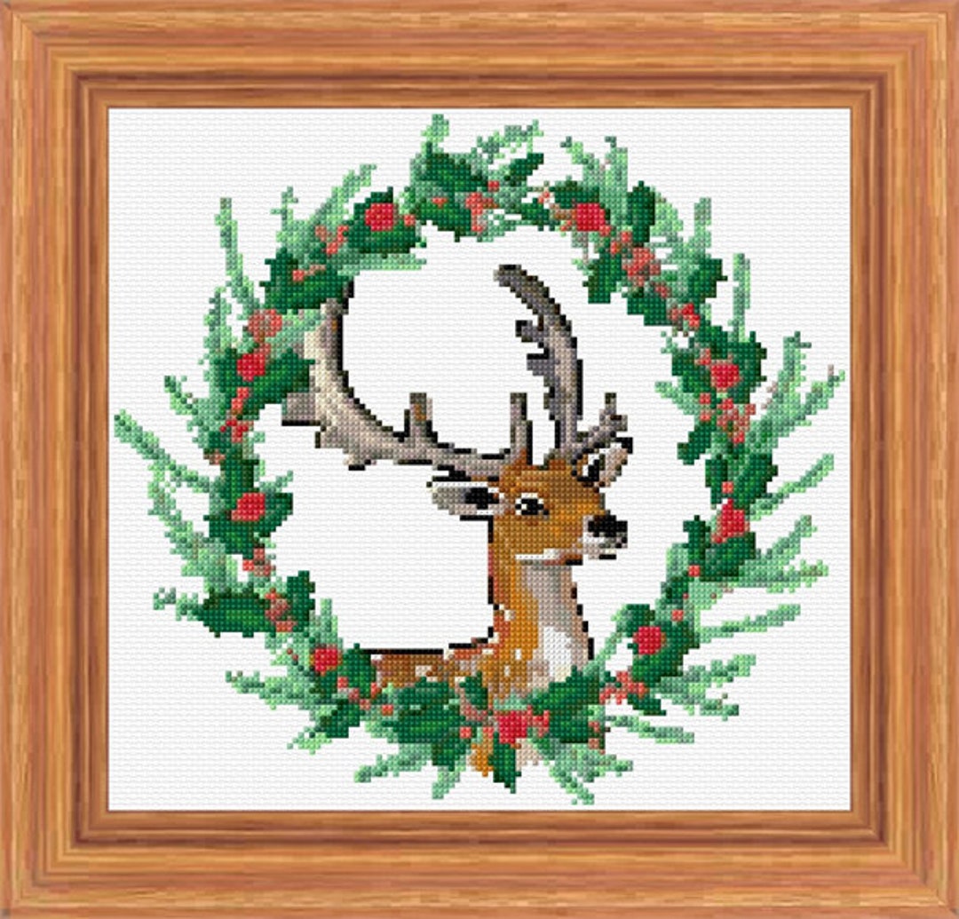 Christmas Deer Wreath Cross Stitch Patter PDF Pattern Digital Download ...