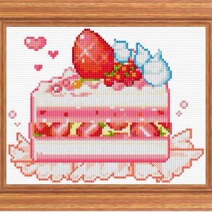 Strawberry Cake Piece Cross Stitch Pattern PDF Pattern Digital Download Counted Cross Stitch Happy Birthday Cake Cross Stitch Gift For Her