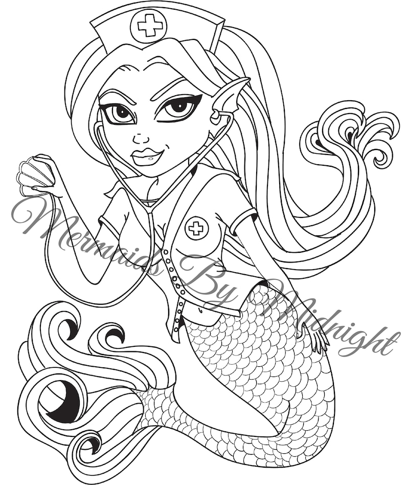 Naughty Nurse Mermaid Coloring Page Adult Coloring | Etsy