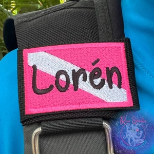 Dive Flag Personalized & Customizable Scuba Diver BCD Identification Tag | Scuba Diver Gift Embroidered Tag - Rinn Stitches - Maui, Hawaii