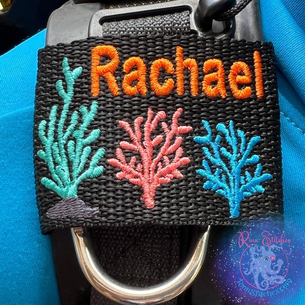 Coral Reef Embroidered BCD Tag: Personalized Scuba Diving Gift