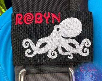 Tako (Octopus) | Personalized & Customizable Scuba Diver BCD Identification Tag | Scuba Diver Gift | Made on Maui | Embroidered Tag
