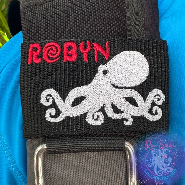 Tako (Octopus) | Personalized & Customizable Scuba Diver BCD Identification Tag | Scuba Diver Gift | Made on Maui | Embroidered Tag