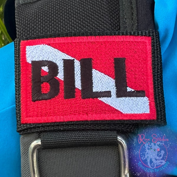 Dive Flag Personalized & Customizable Scuba Diver BCD Identification Tag | Scuba Diver Gift | Made on Maui | Embroidered Tag