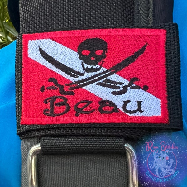 Pirate Dive Flag Personalized & Customizable Scuba Diver BCD Identification Tag | Scuba Diver Gift | Made on Maui | Embroidered Tag