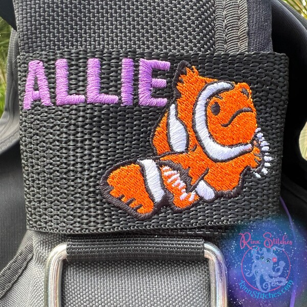 Clown Fish Personalized Scuba Diver BCD Tag handmade on Maui, Hawaii by Rinn Stitches