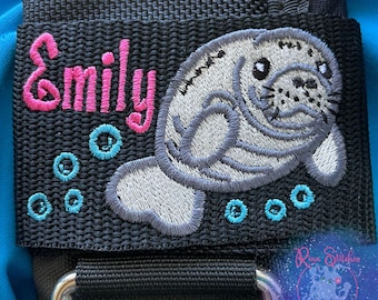 Gepersonaliseerde lamantijn geborduurd scuba-bcd-tag - cadeau duiker