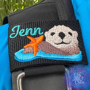 Sea Otter | Personalized & Customizable Scuba Diver BCD Identification Tag | Made on Maui | Scuba Diver Gift | Embroidered Tag