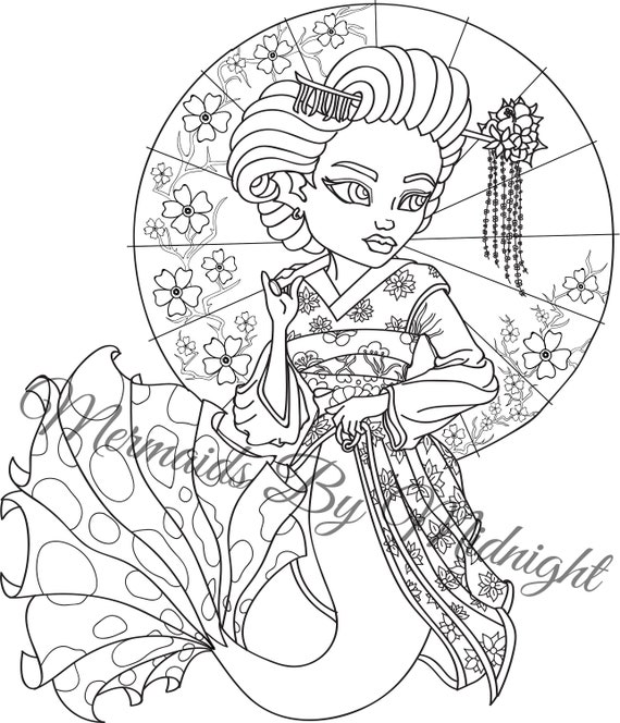 Download Ganesa The Geisha Mermaid Coloring Page Artist Adult Etsy