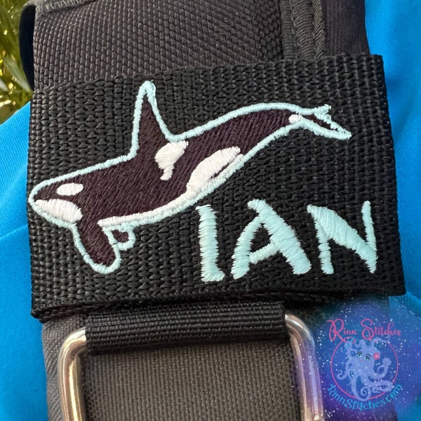 Glow-in-the-Dark Orca Embroidered Scuba BCD Tag - Personalized Dive Gear