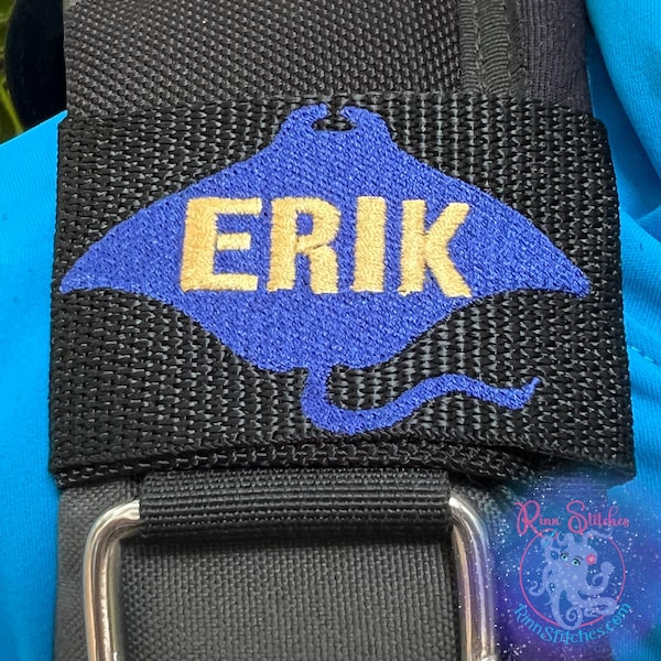 Personalized Manta Ray Embroidered Scuba BCD Tag - Made on Maui