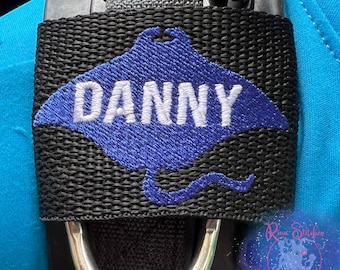 Personalized Manta Ray Embroidered BCD Tag - Scuba Diver Gift