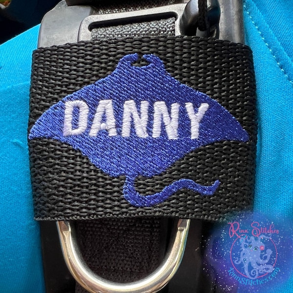 Personalized Manta Ray Embroidered BCD Tag - Scuba Diver Gift