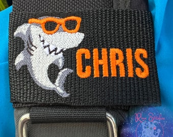 Cool Shark | Personalized & Customizable Scuba Diver BCD Identification Tag | Made on Maui | Scuba Diver Gift | Shark with Sunglasses