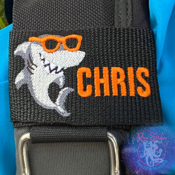 Cool Shark | Personalized & Customizable Scuba Diver BCD Identification Tag | Made on Maui | Scuba Diver Gift | Shark with Sunglasses