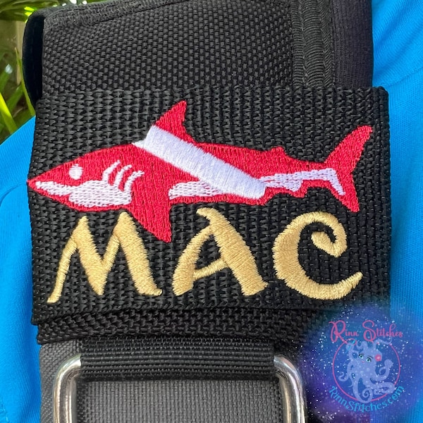 Personalized Dive Flag Shark Embroidered BCD Tag - Made on Maui