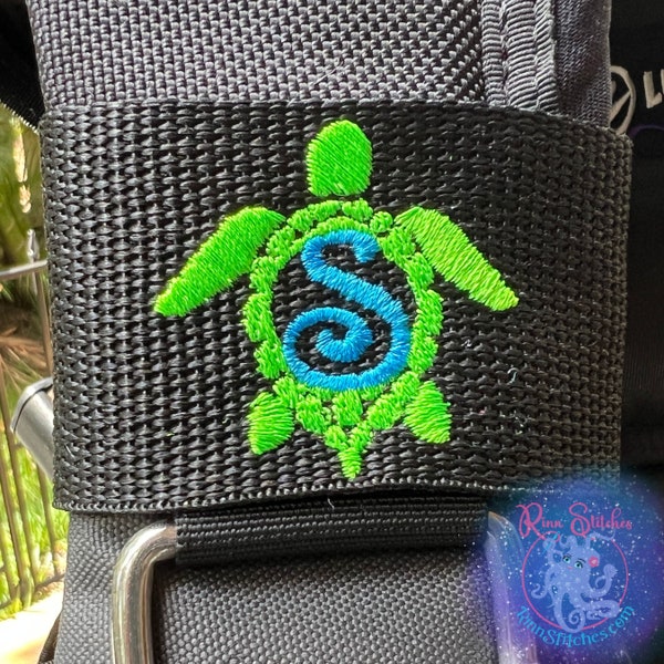 Personalized Sea Turtle Embroidered Scuba BCD Tag - Made on Maui