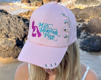 Maui Mermaid Posse Embroidered Blingy Baseball Cap | Pink | White | Black | Silver | Mermaid Gift