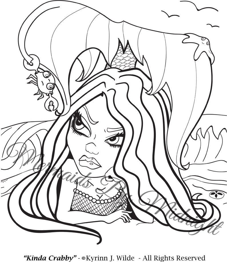 Download Kinda Crabby Mermaid Coloring Page Adult Coloring Book Etsy