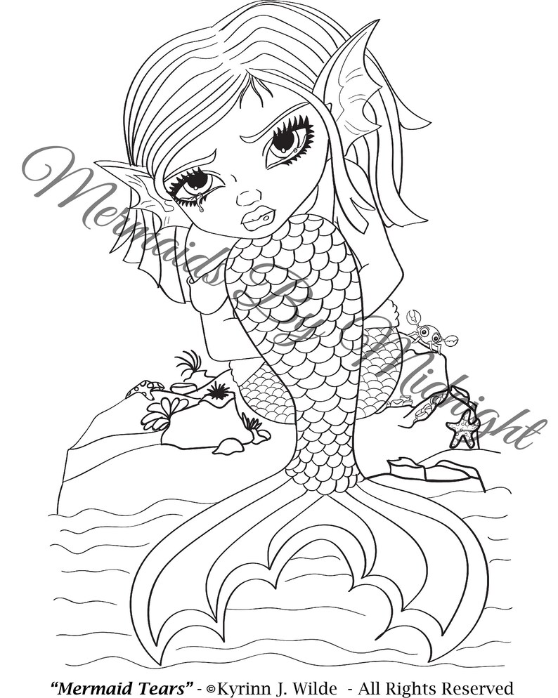 Download Mermaid Tears Coloring Page Adult Coloring Book Artist Etsy