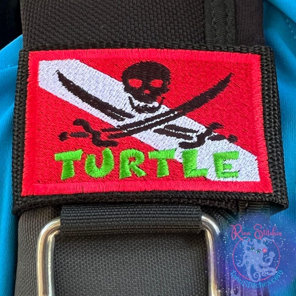 Personalized Pirate Dive Flag Embroidered BCD Tag - Scuba Diver Gift