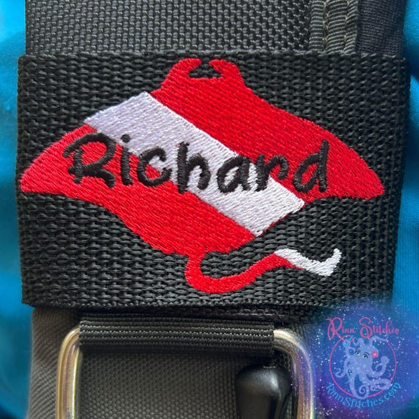 Personalized Dive Flag Manta Ray BCD Tag - Scuba Diver Gift