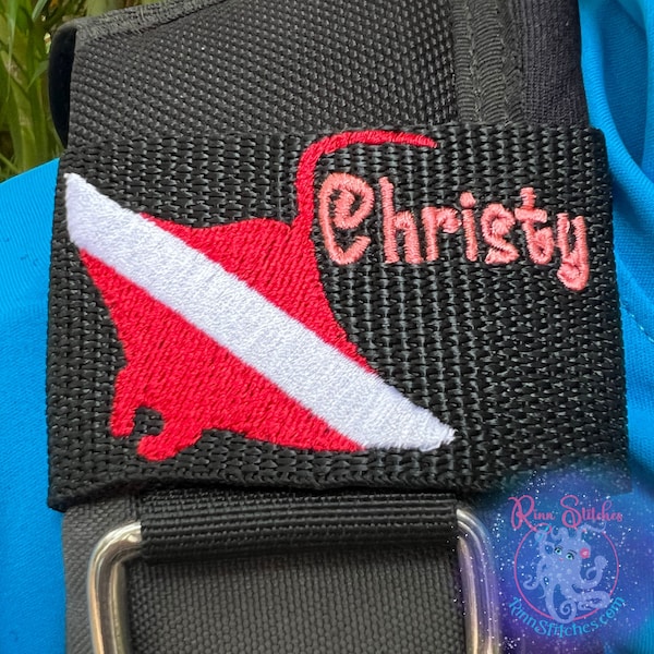 Personalized Dive Flag Manta Ray BCD Tag - Scuba Diver Gift